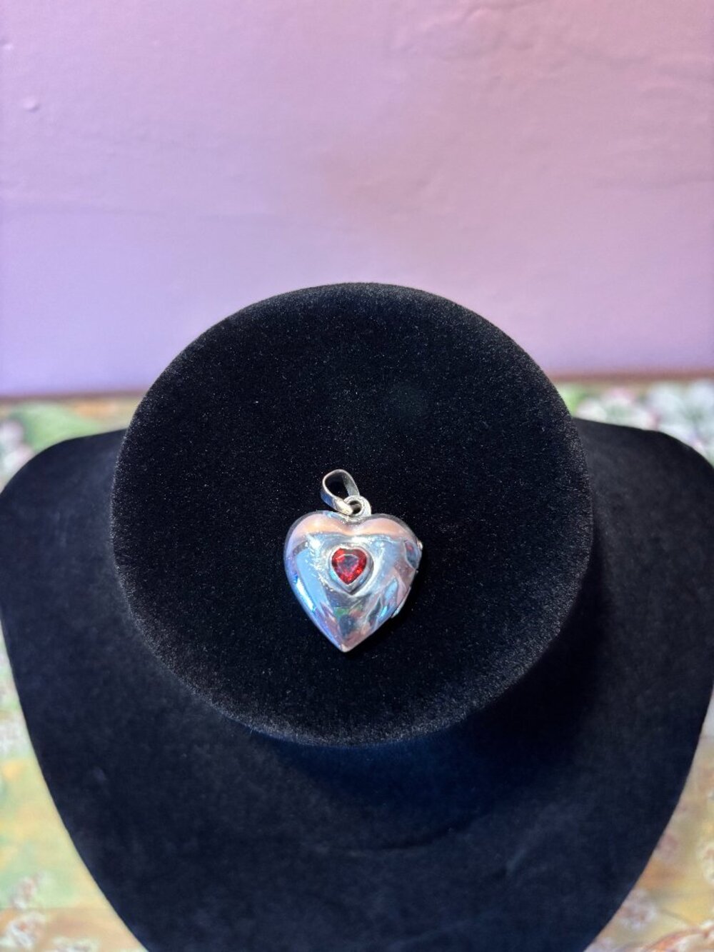 Heart Locket Pendant Genuine Red Faceted Garnet Silver 925